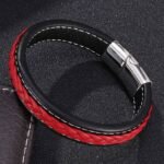 Pulsera Cuero Trenzado Roja