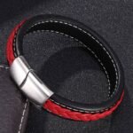Pulsera Cuero Trenzado Roja