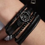 Pulsera De Cuero Tejida Timón De Barco