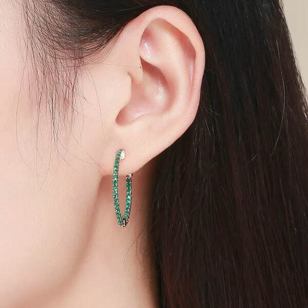 Aretes De Aro Piedra Verde - Plata Esterlina - Imagen 4