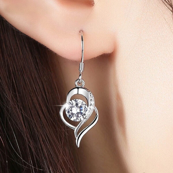 Aretes De Corazón y Cristal - Plata Esterlina - Imagen 2