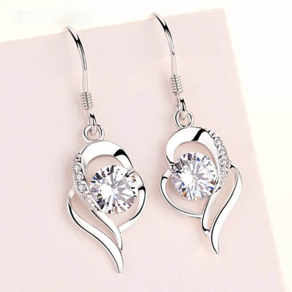 Aretes De Corazón y Cristal - Plata Esterlina - Imagen 3