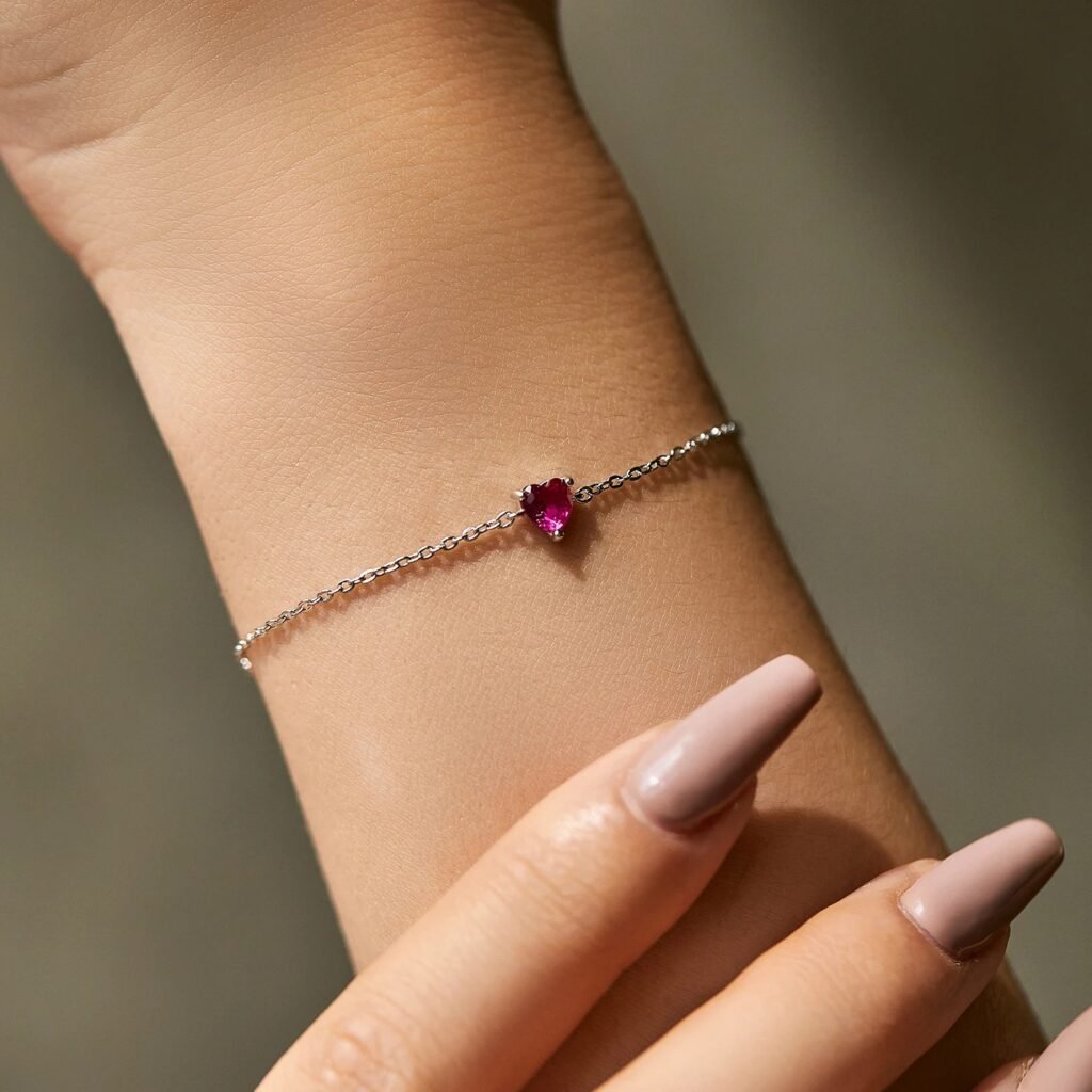 Pulsera Rosy Heart – Plata Esterlina - Detalle