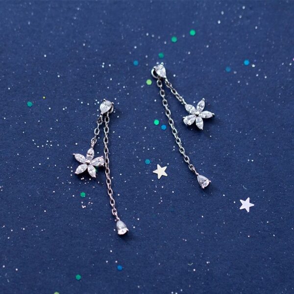 Aretes De Flor Con Piedras - Plata Esterlina - Imagen 2